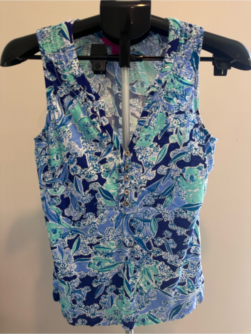 Lilly Pulitzer Blue & Mint Floral V-Neck Sleeveless Top